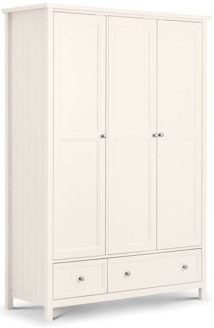Maine White Lacquered Pine 3 Door 2 Drawer Wardrobe