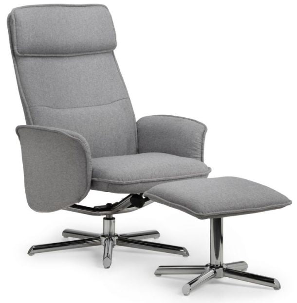 Aria Grey Linen Fabric Recliner Chair and Stool