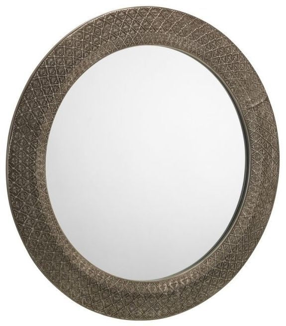 Cadence Ornate Pewter Effect Lacquered Round Wall Mirror - 80cm x 80cm