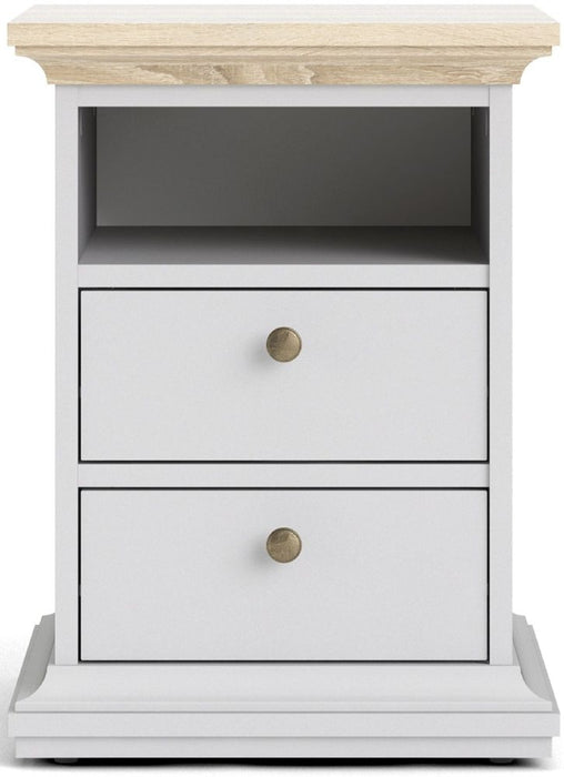Paris Bedside 2 Drawer in White and Oak
