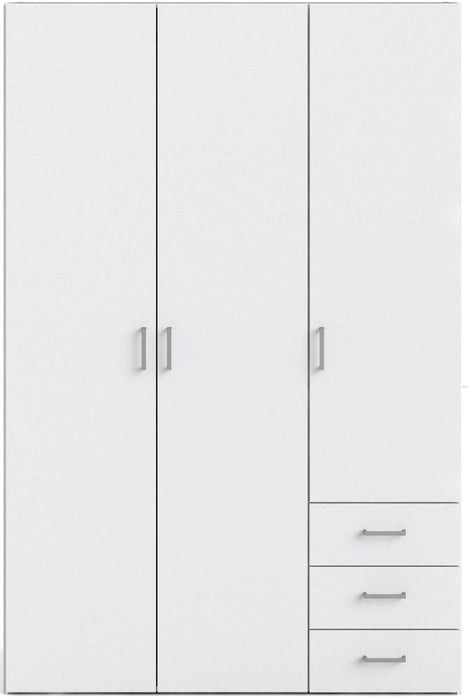Space Wardrobe 3 Door 3 Drawer in White