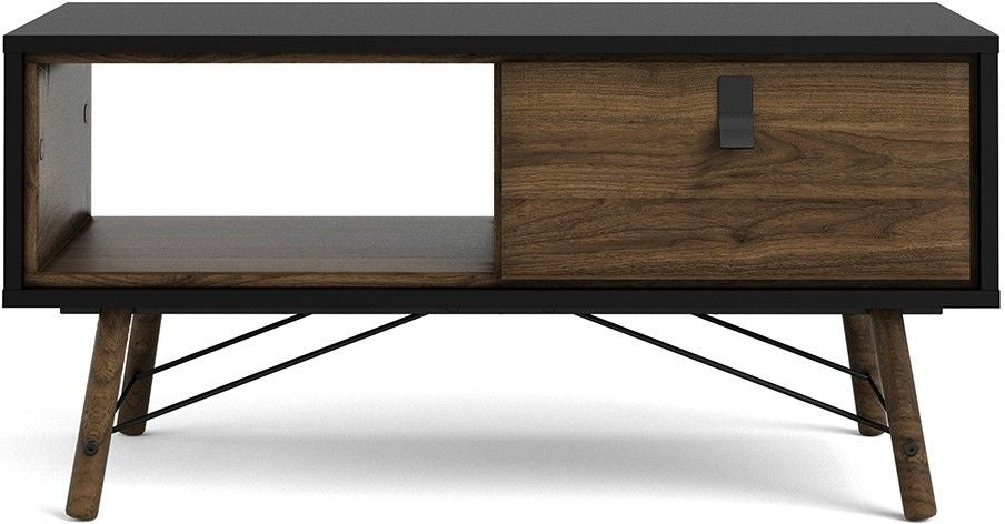 Ry Coffee Table with 1 Drawer in Matt Black Walnut