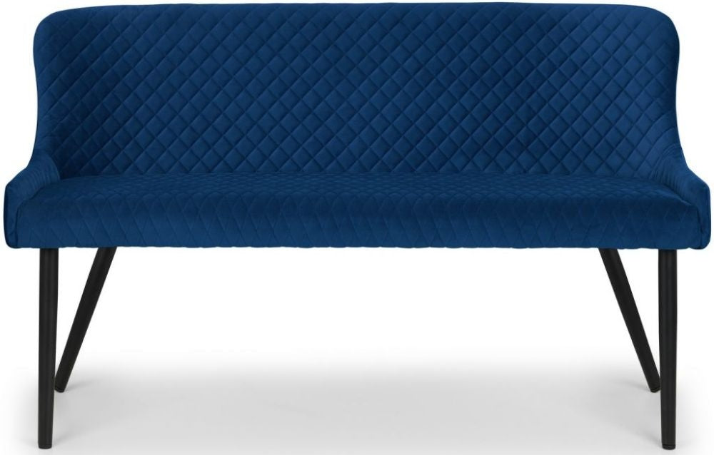 Luxe Blue Velvet Fabric High Back Bench