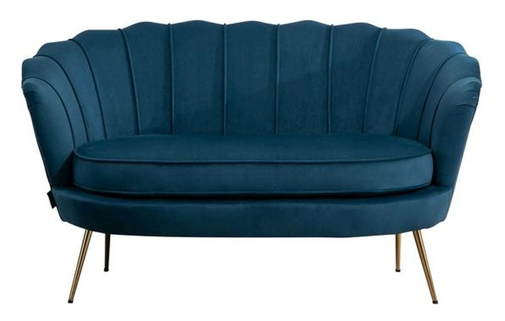 Ariel Blue Velvet Fabric 2 Seater Sofa with Gold Legs
