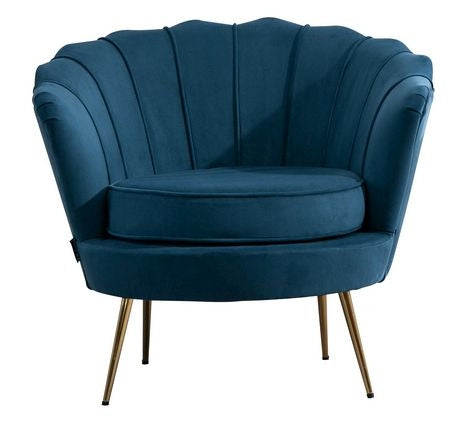 Ariel Blue Velvet Fabric Armchair with Gold Legs