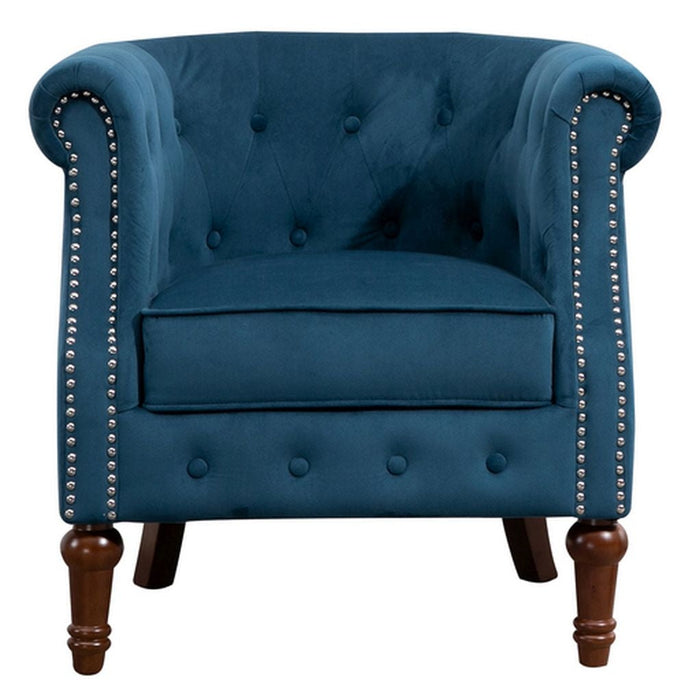 Freya Blue Velvet Fabric Accent Armchair