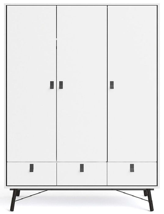 Ry Wardrobe 3 Door 3 Drawer in Matt White