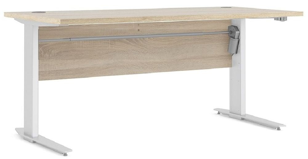 Prima Desk 150cm in Oak with Height Adjustable Legs with Electric Control in White