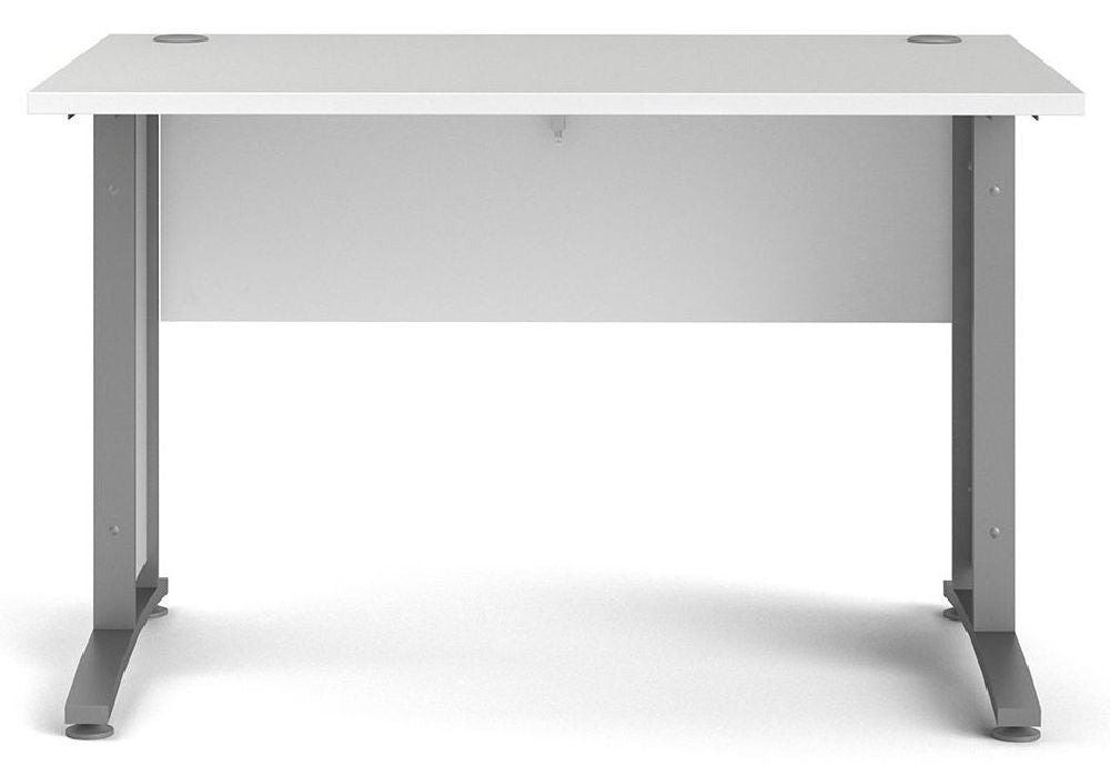 Prima Desk 120cm in White with Silver Grey Steel Legs