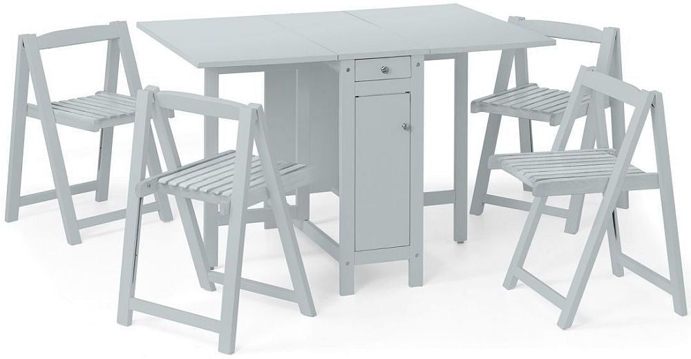 Savoy Light Grey Lacquer 4 Seater Dining Set with 4 Chairs and Table