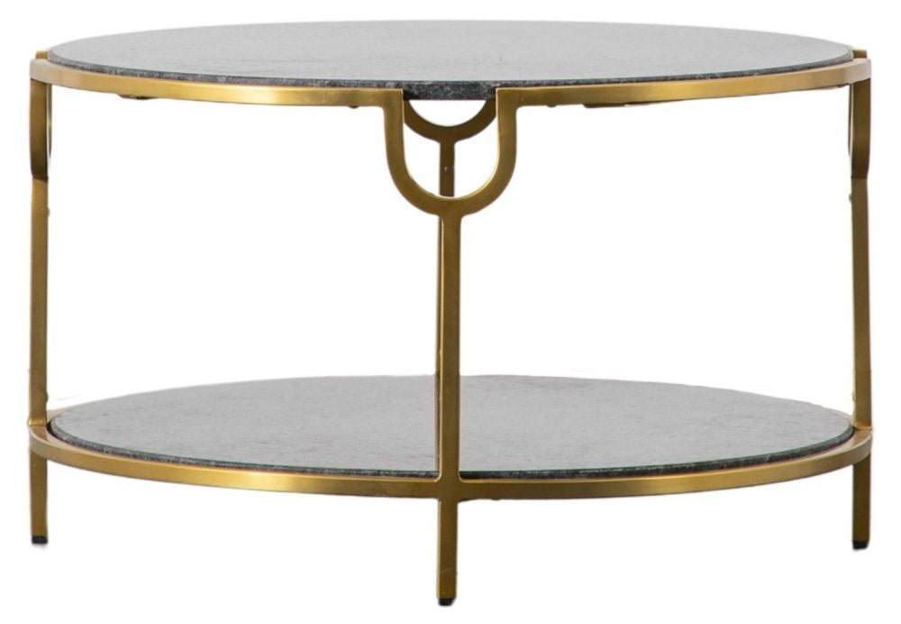 Weston Black Granite and Gold Round Coffee Table