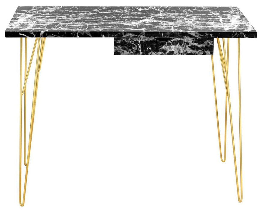 Fusion Black Marble Effect 1 Drawer Desk with Hairpin Legs