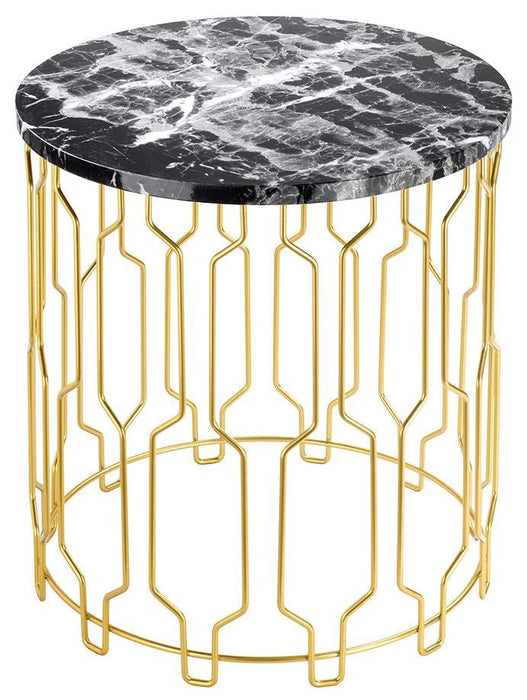 Grace Black Marble Effect Round End Table with Geometrical Base