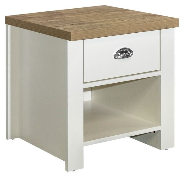 Highgate Cream and Oak Effect Lamp Table - 1 Drawer