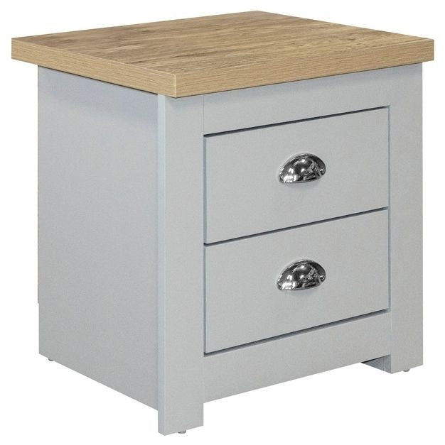 Highgate Grey and Oak Effect Bedside Cabinet - 2 Drawers