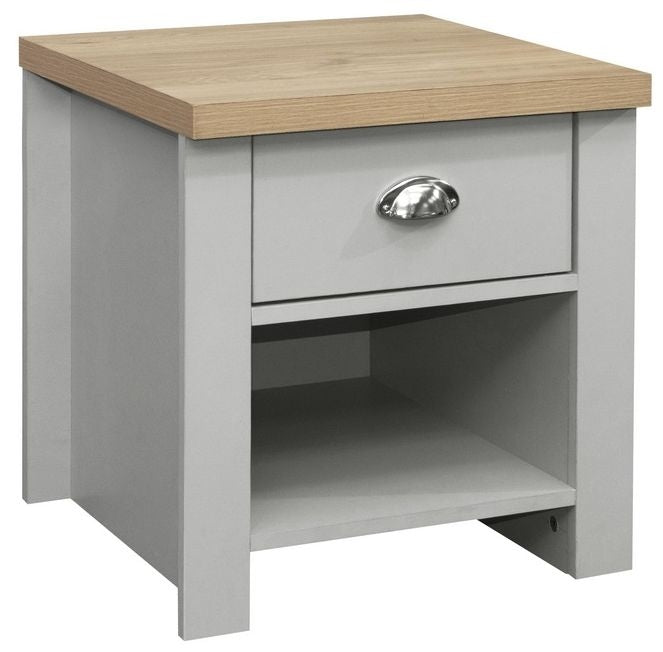 Highgate Grey and Oak Effect Lamp Table - 1 Drawer