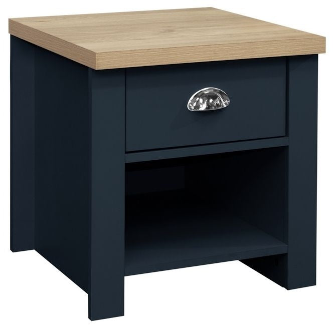 Highgate Blue and Oak Effect Lamp Table - 1 Drawer