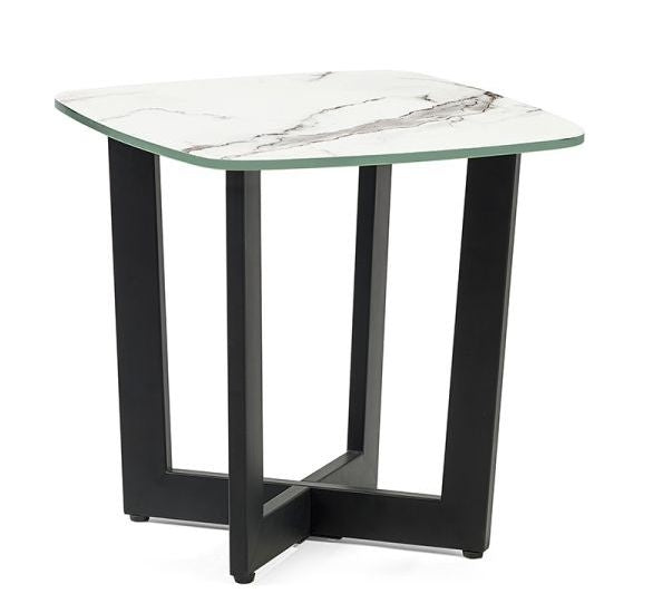 Olympus White Marble Effect Square Lamp Table