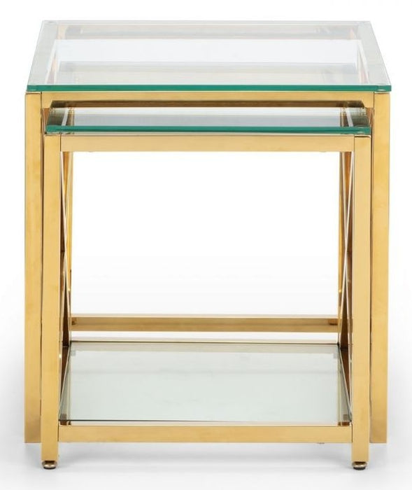 Miami Glass and Gold Nest of 2 Tables