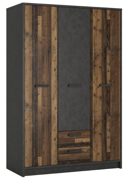 Brooklyn 3 Door Wardrobe with 2 Drawer in Walnut and Dark Matera Grey