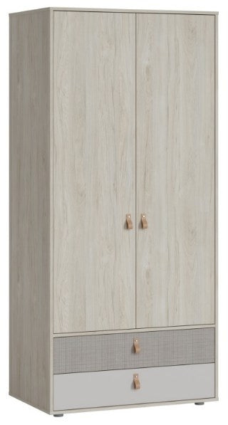 Denim 2 Door 2 Drawer Wardrobe in Light Walnut, Grey Fabric Effect and Cashmere