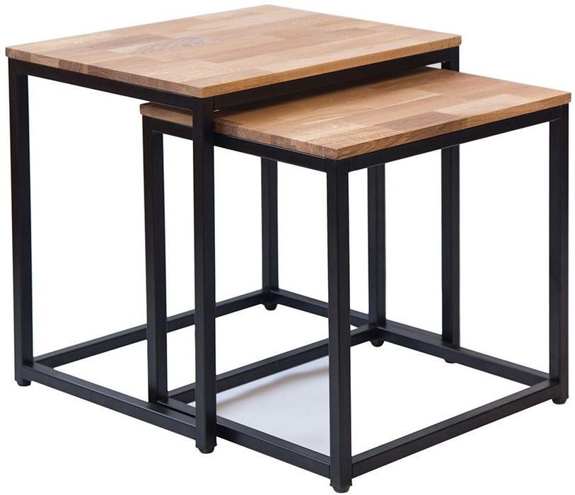 Mirelle Solid Oak Nest of Table with Black Metal Frame