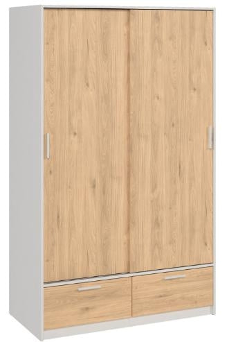 Line Wardrobe with 2 Door 2 Drawer in White and Hickory Oak
