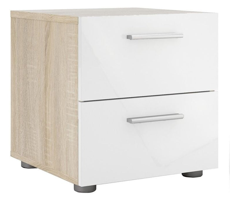 Pepe Bedside 2 Drawer in Oak with White High Gloss
