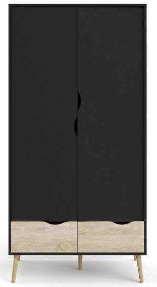Oslo Wardrobe 2 Door 2 Drawer in Black and Oak