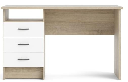 Function Plus Oak Desk 3 White Drawer