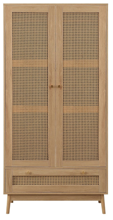 Croxley Oak Rattan 2 Door Wardrobe - 1 Drawer