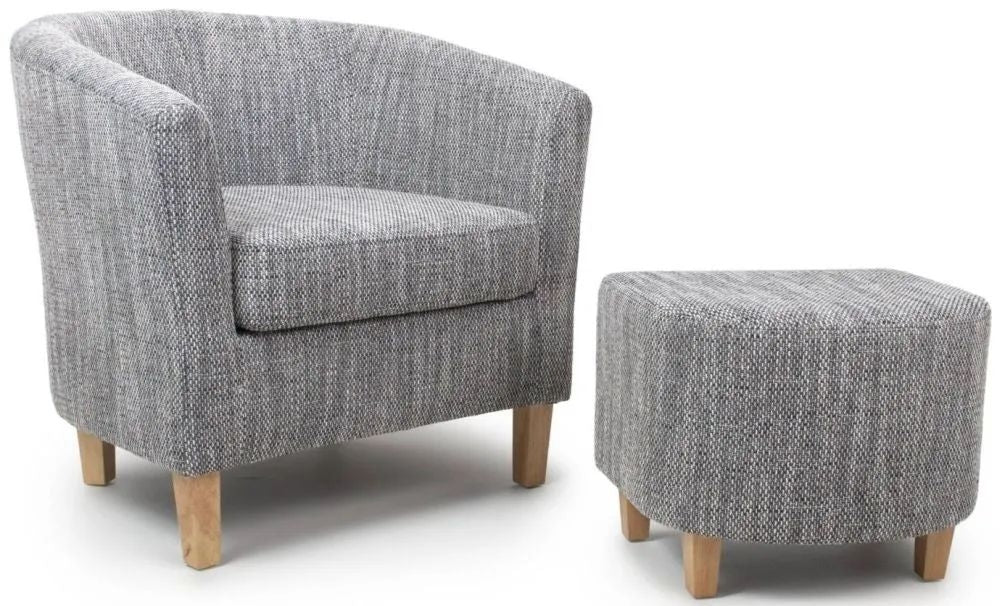 Tweed Grey Tub Chair and Stool Set