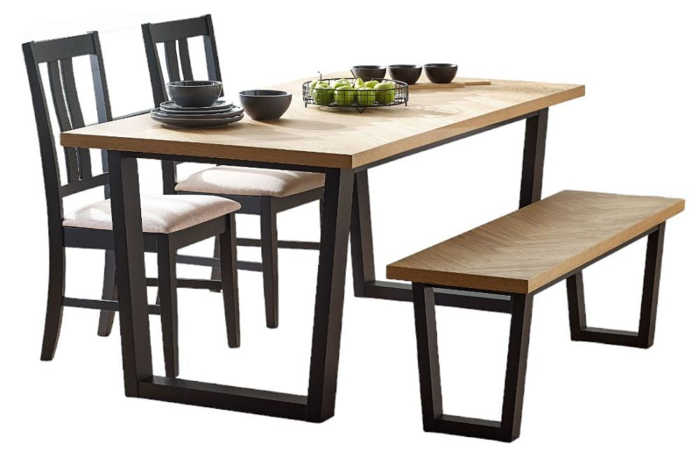 Hilton Black and Oak Herringbone Dining Set With 2 Chair and 1 Bench