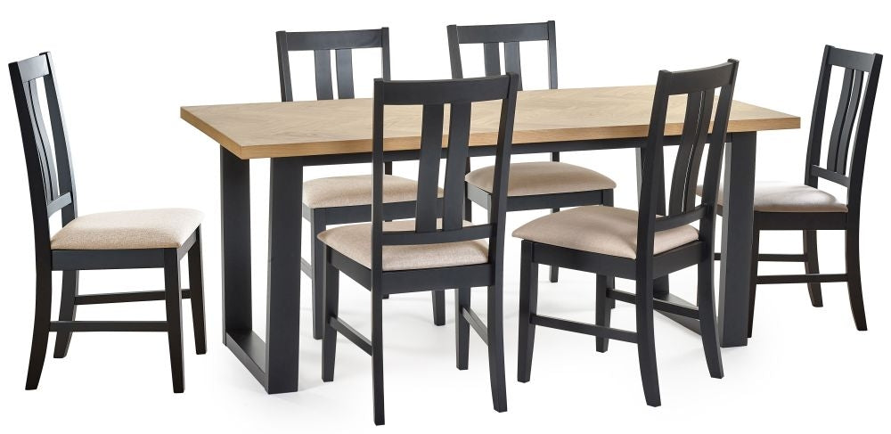 Hilton Black and Oak Herringbone Dining Set with 6 Chairs