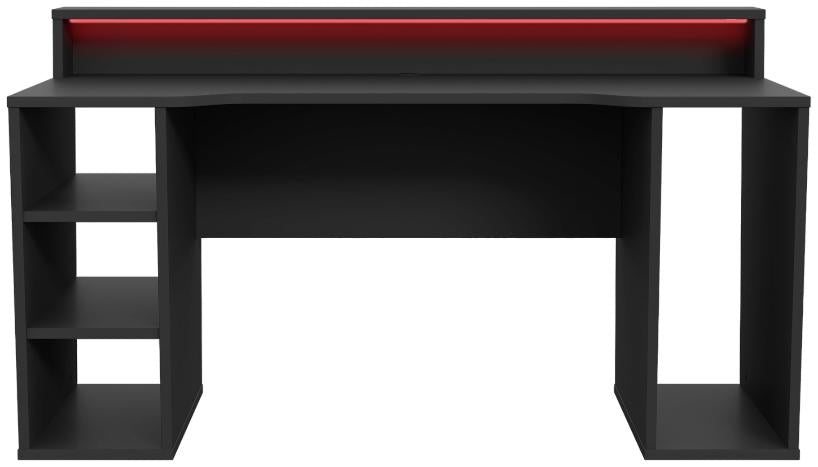 Tezaur Matt Black 2 Shelves Led Gaming Desk