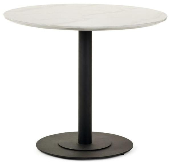 Luca White Marble Effect and Black 2 Seater Round Dining Table