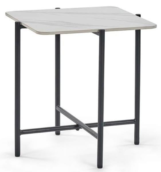 Siena White Marble Sintered Stone and Black Square Lamp Table