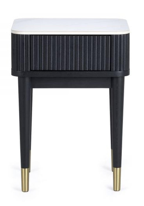Louis Black Fluted Stone Top 1 Drawer Lamp Table