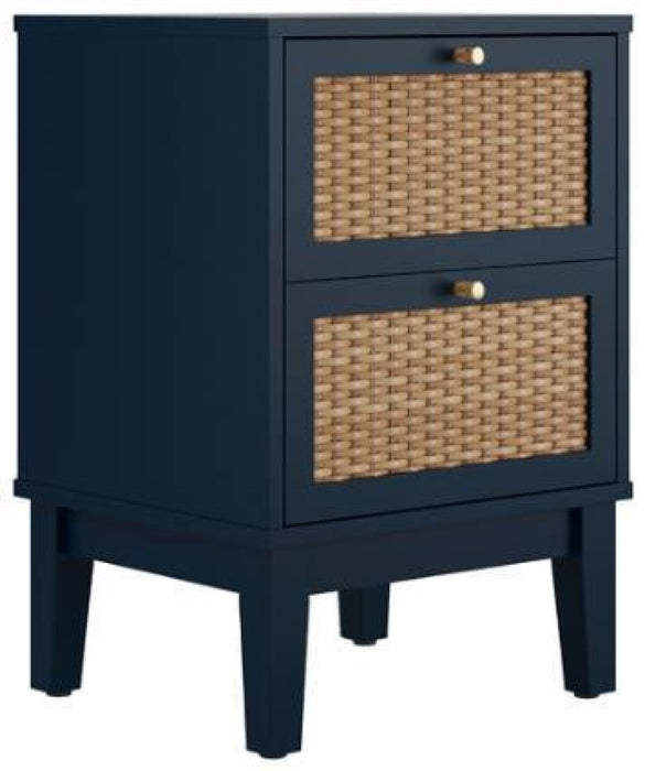 Bordeaux Berlin Blue and Faux Rattan Bedside Cabinet