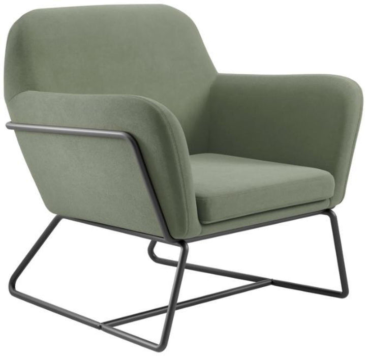 Charles Sage and Matte Black Velvet Fabric Armchair