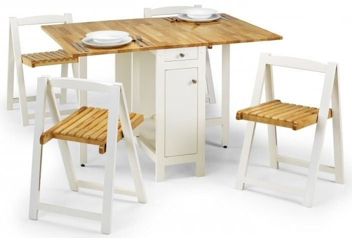 Savoy White and Natural Drop Leaf 4 Seater Dining Set with 4 Chairs