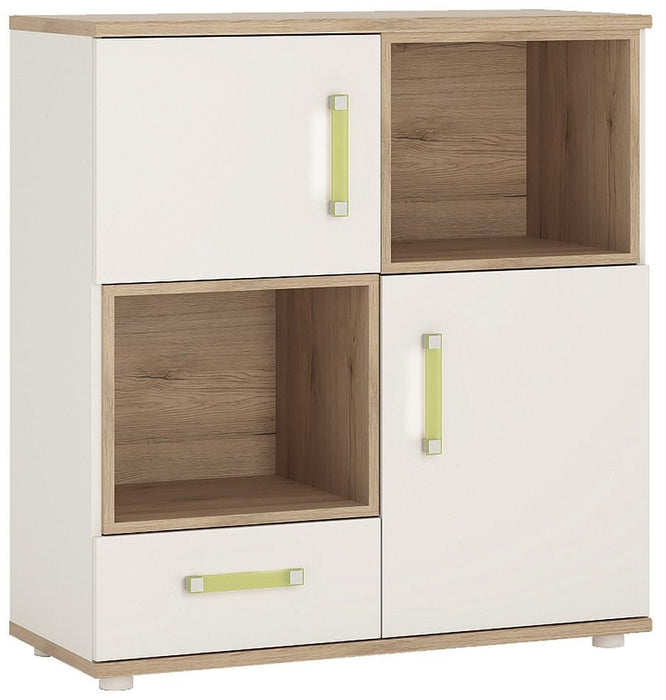 4Kids 2 Door 1 Drawer Cupboard with 2 Open Shelves with Lemon Handles