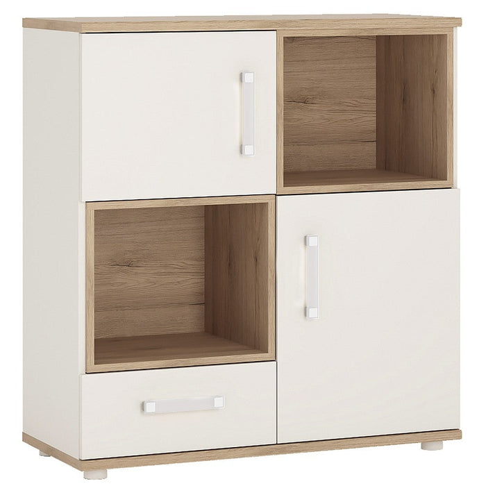 4Kids 2 Door 1 Drawer Cupboard with 2 Open Shelves with Opalino Handles