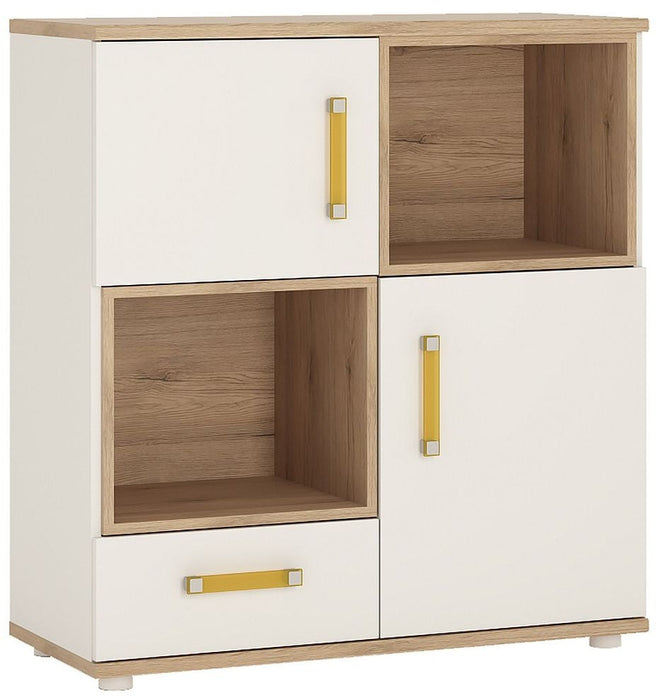 4Kids 2 Door 1 Drawer Cupboard with 2 Open Shelves with Lemon Handles
