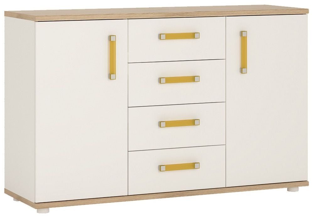 4Kids 2 Door 1 Drawer Cupboard with 2 Open Shelves with Lemon Handles