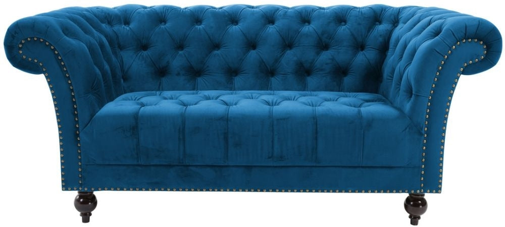 Chester Blue Velvet Fabric 2 Seater Sofa