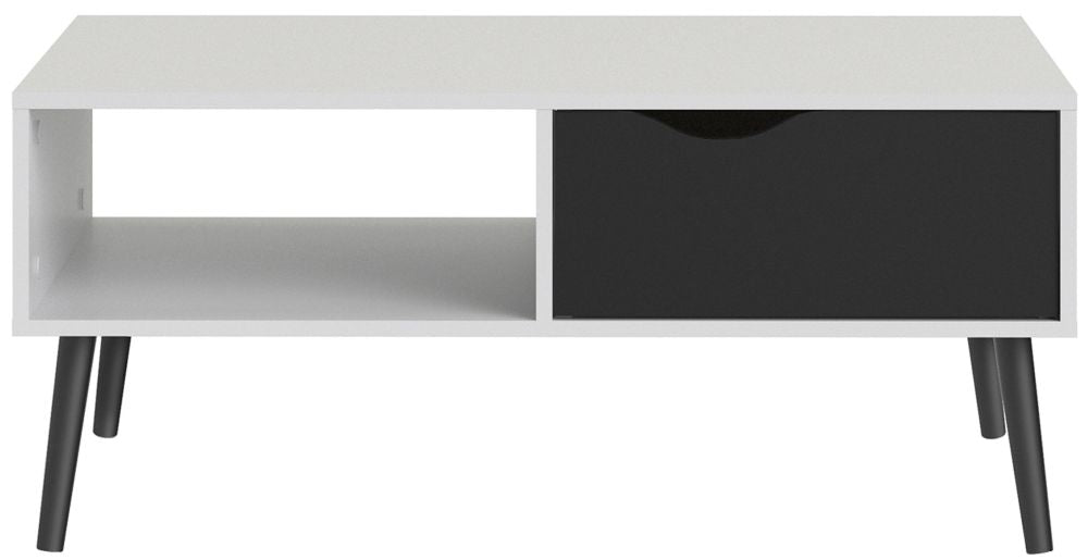 Oslo Coffee Table 1 Drawer 1 Shelf in White and Black Matt