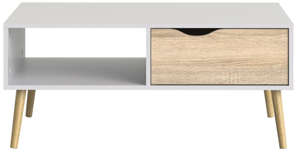 Oslo Coffee Table 1 Drawer 1 Shelf in White and Oak