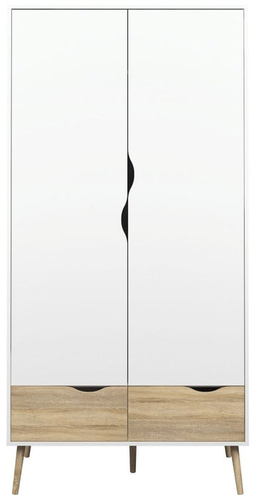 Oslo Wardrobe 2 Door 2 Drawer in White and Oak