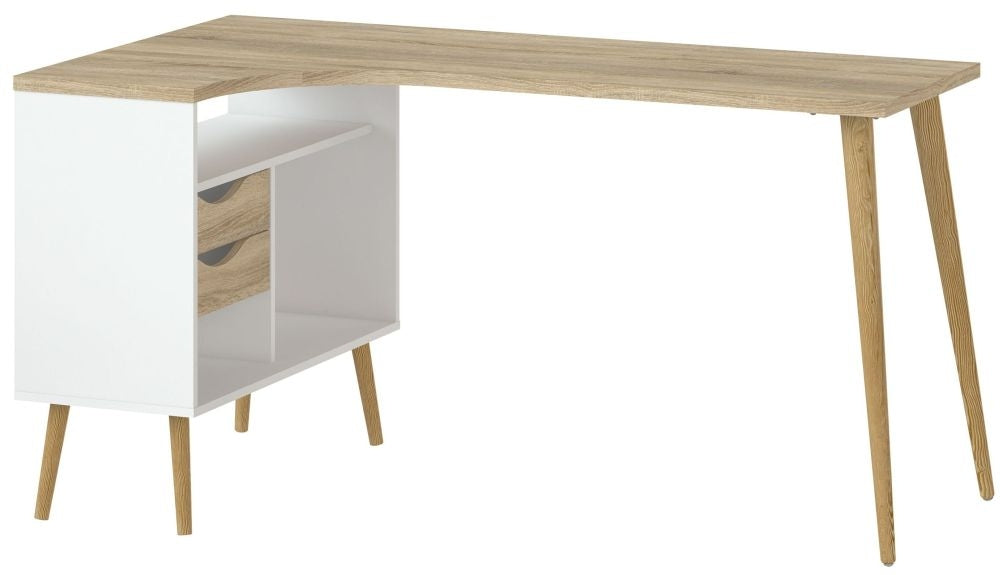 Oslo Desk 2 Drawer in White and Oak